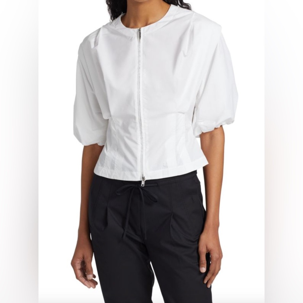 3.1 Phillip Lim Puff-Sleeve Poplin Zip-Up Top, White, Size 6, New with tags